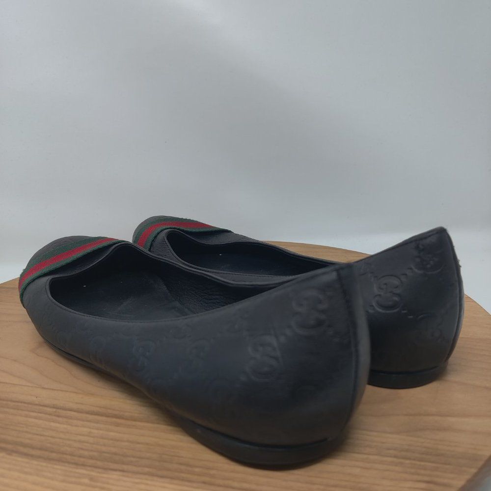 GUCCI ❤️💚 Guccissima Leather Web Stripe Ballet Flats Womens Size9.5 Blk 253315 - Picture 6 of 15